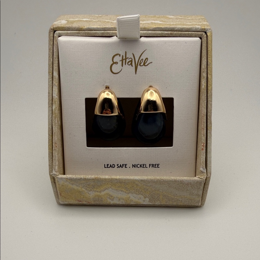 EttaVee Gold-Tone Black Oval Stud Earrings Gift Boxed
